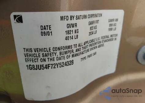 2002 Saturn L-Series L200 from USA, damaged, VIN 1G8JU54F72Y524328